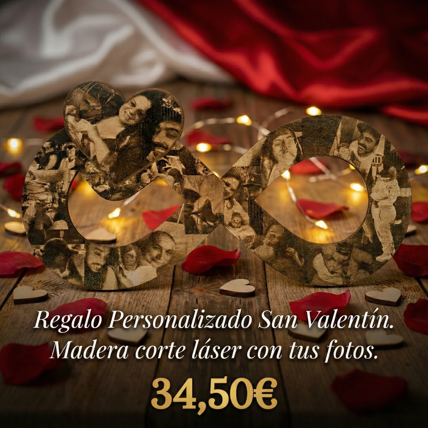Infinito de madera personalizado con collage de fotos, regalo de San Valentín hecho a corte láser