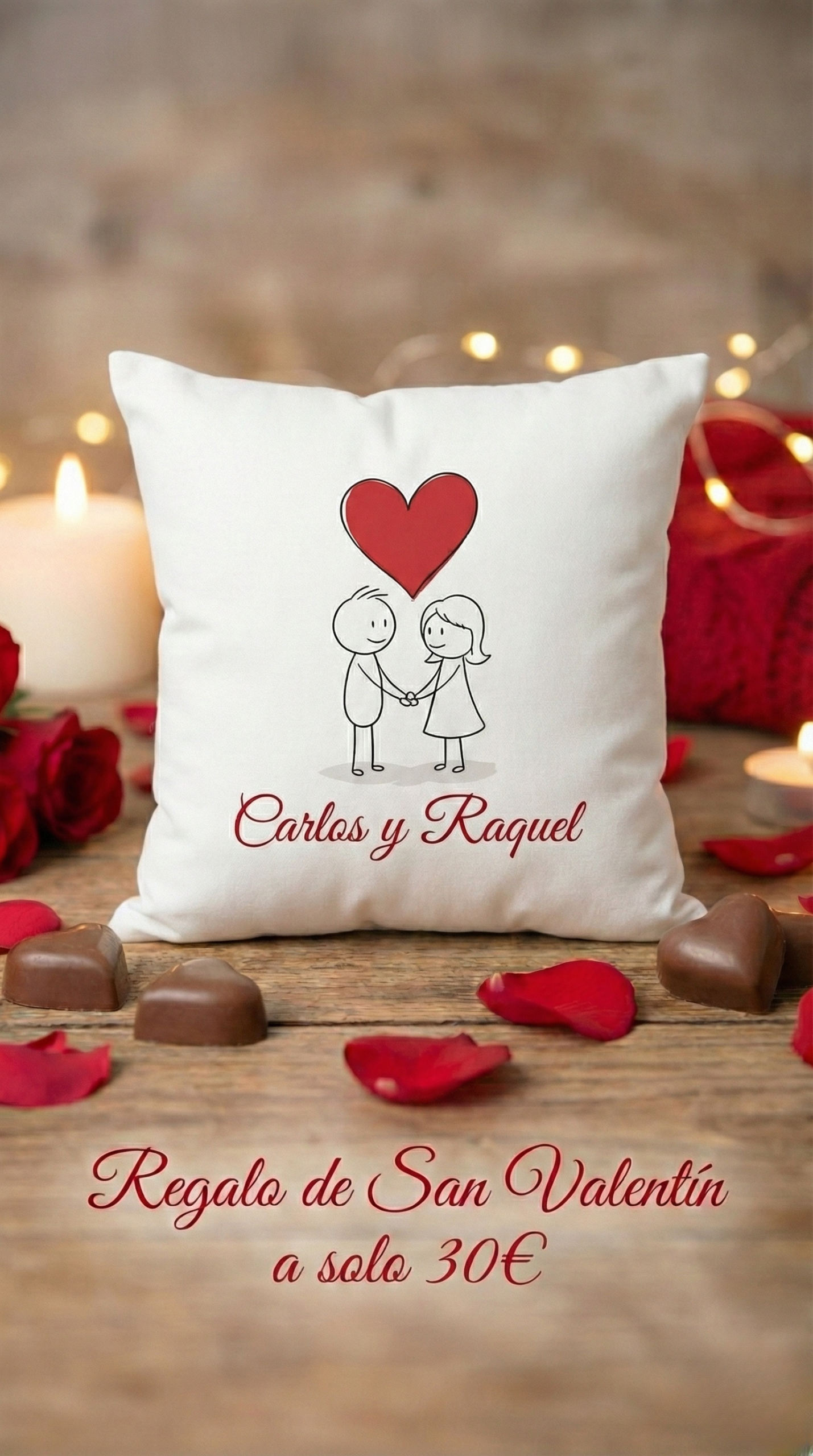 Cojín personalizado para San Valentín con nombres y diseño romántico con corazón – 30